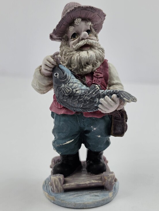 The Unbranded Brand Other - Vintage Fisherman Figurine Holding Fish – 4.5" Decorative Statue